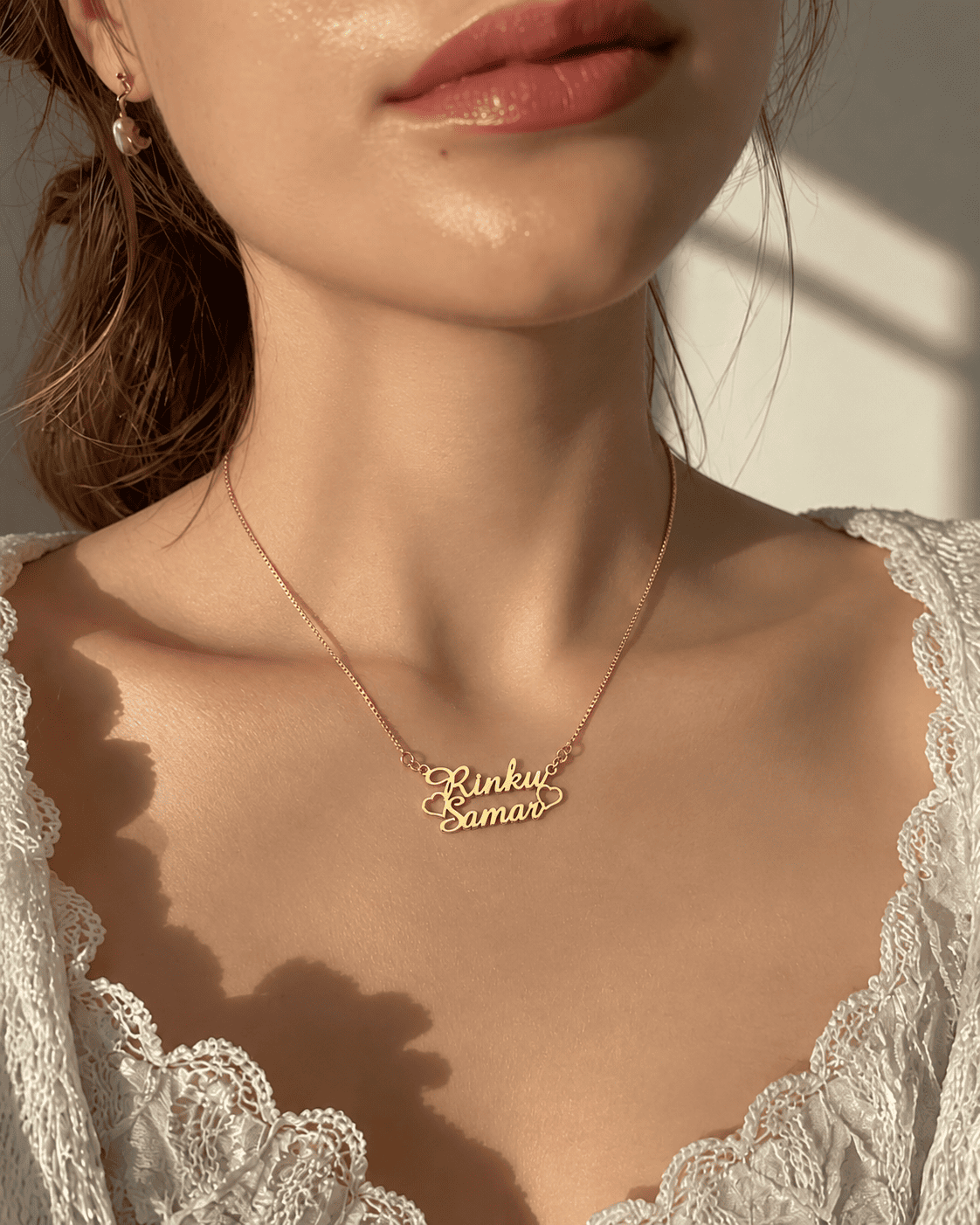 Single Heart Couple Name Necklace