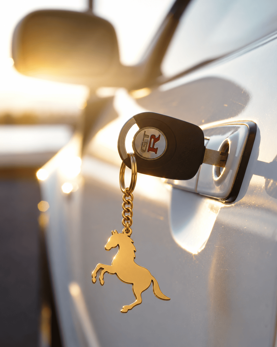 Golden Rearing Horse Silhouette Keychain