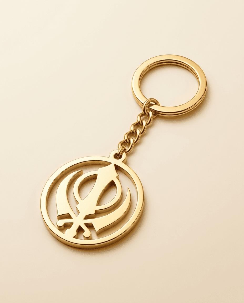 Golden Khanda Emblem Keychain