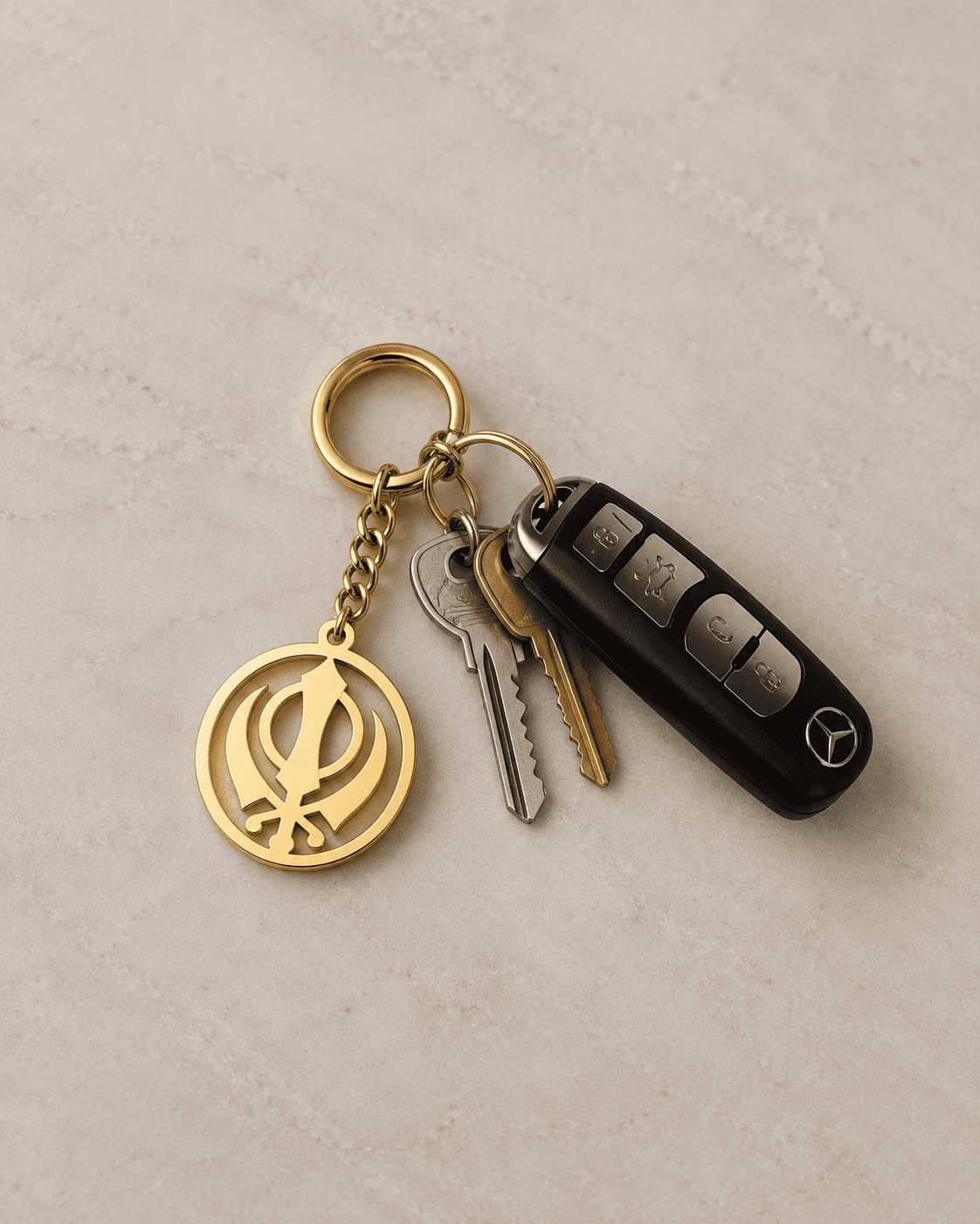 Golden Khanda Emblem Keychain