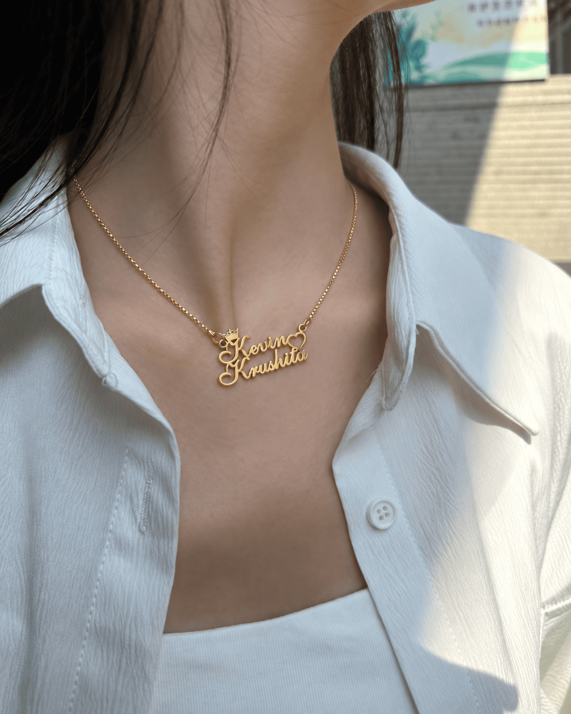Crown and Heart Couple Name Necklace