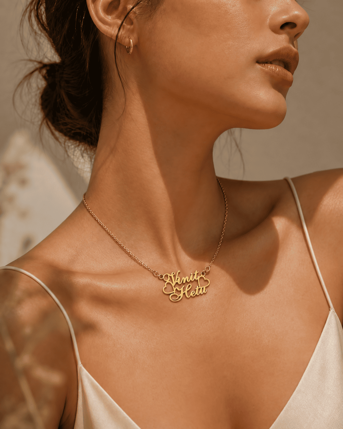 Two Hearts Couple Name Necklace