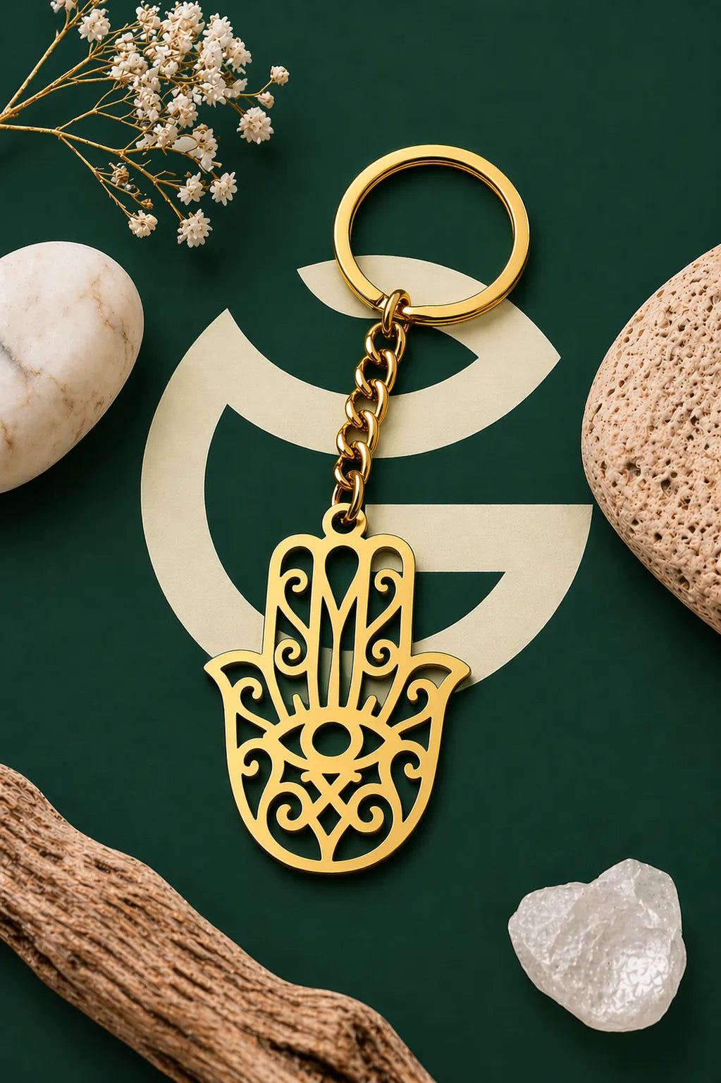 Golden Hamsa Hand Charm with Evil Eye