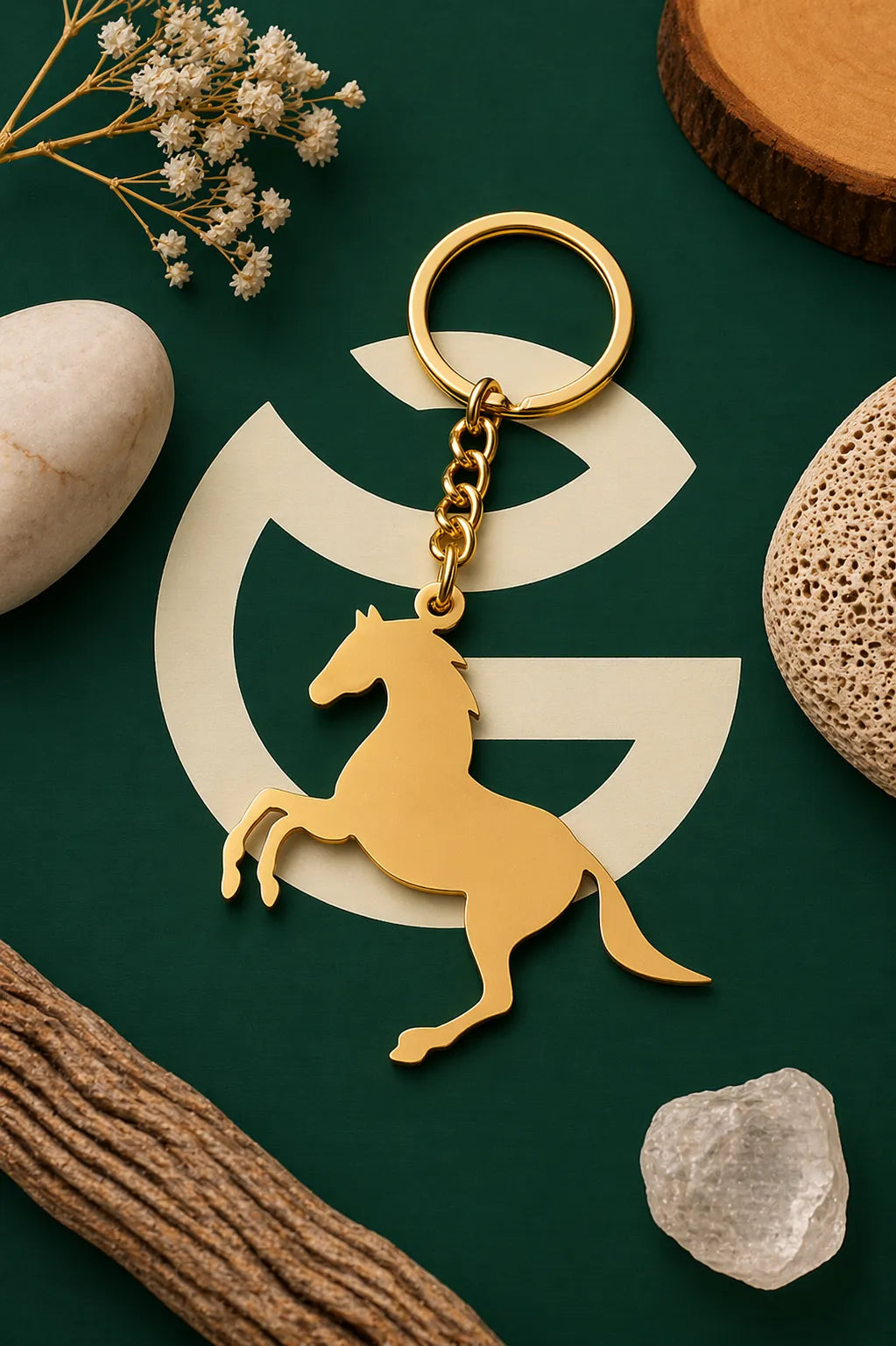 Golden Rearing Horse Silhouette Keychain