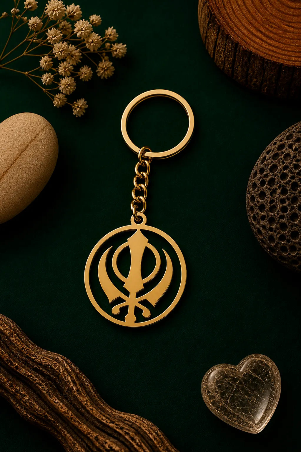 Golden Khanda Emblem Keychain