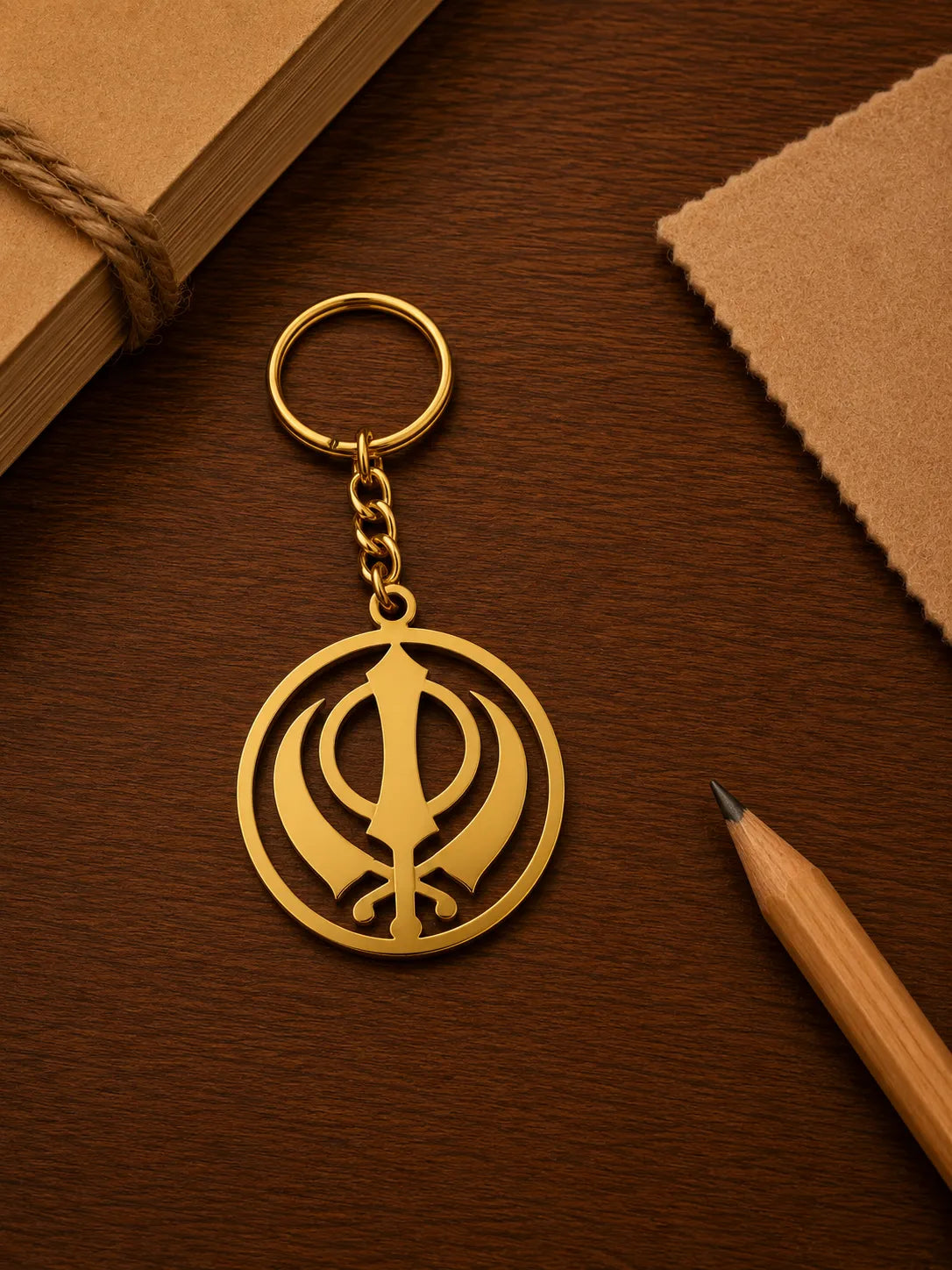 Golden Khanda Emblem Keychain