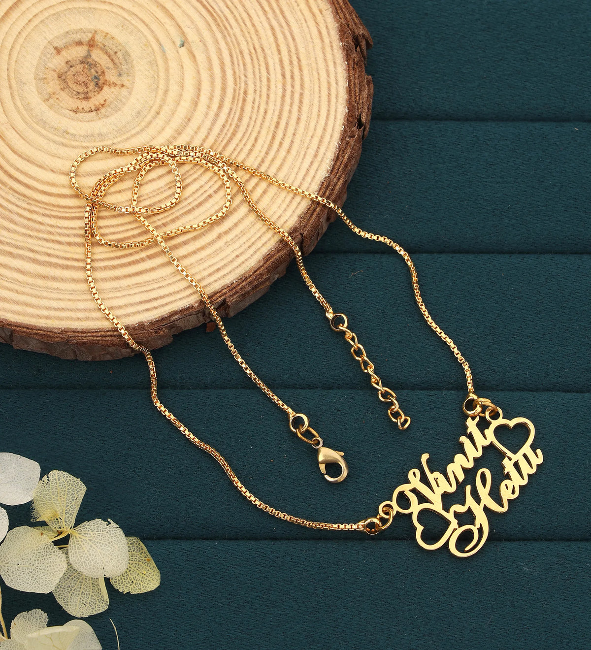Two Hearts Couple Name Necklace