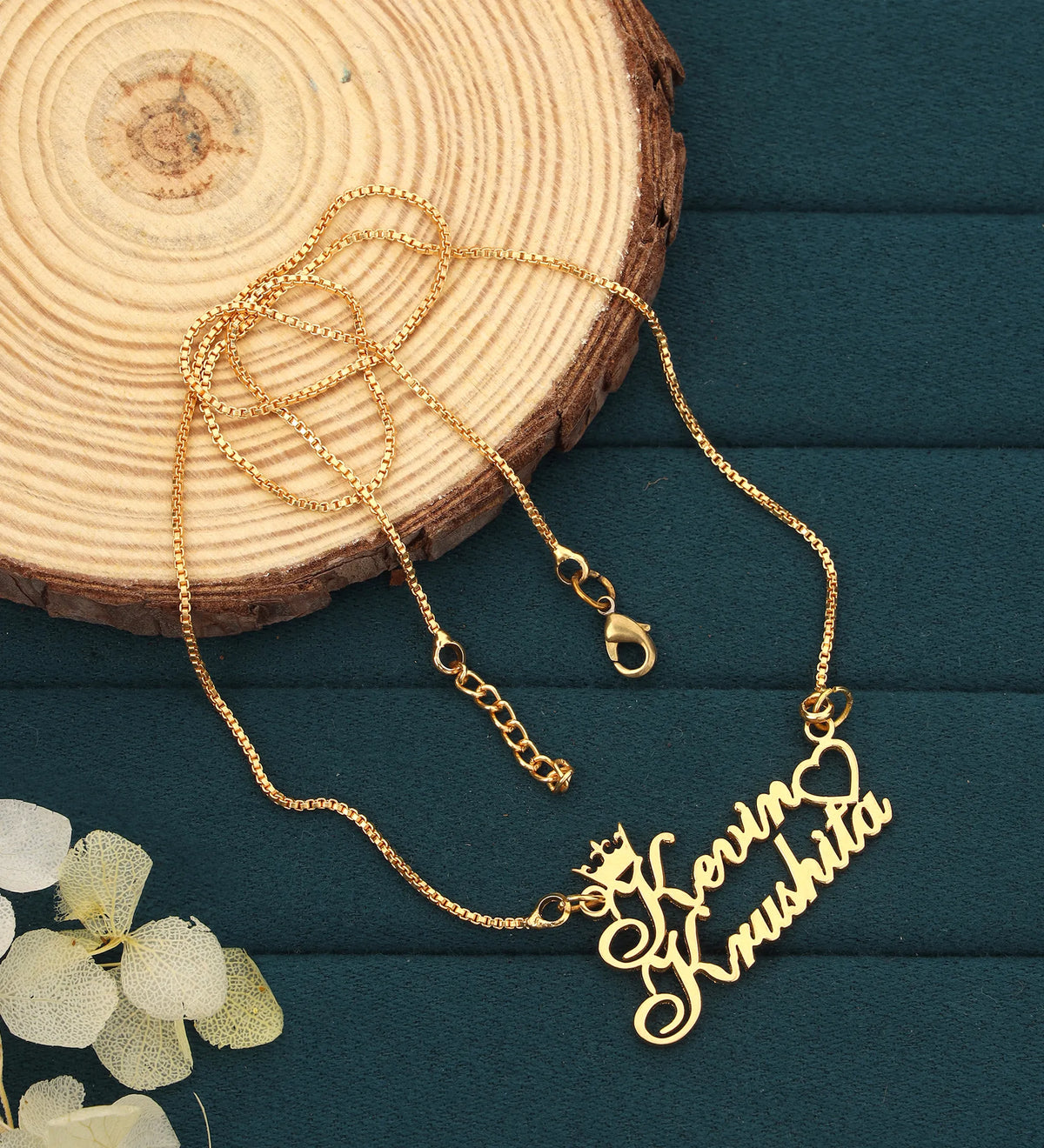 Crown and Heart Couple Name Necklace
