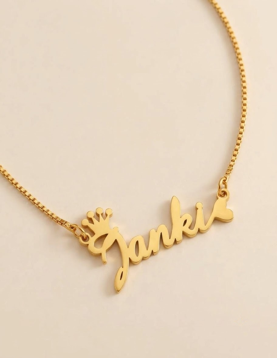 Crown & Heart Style Name Necklace