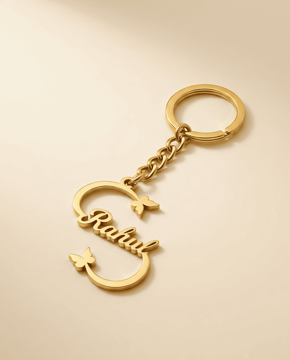Custom Golden Butterfly Name Keychain