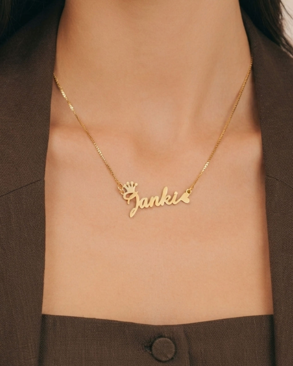 Crown & Heart Style Name Necklace