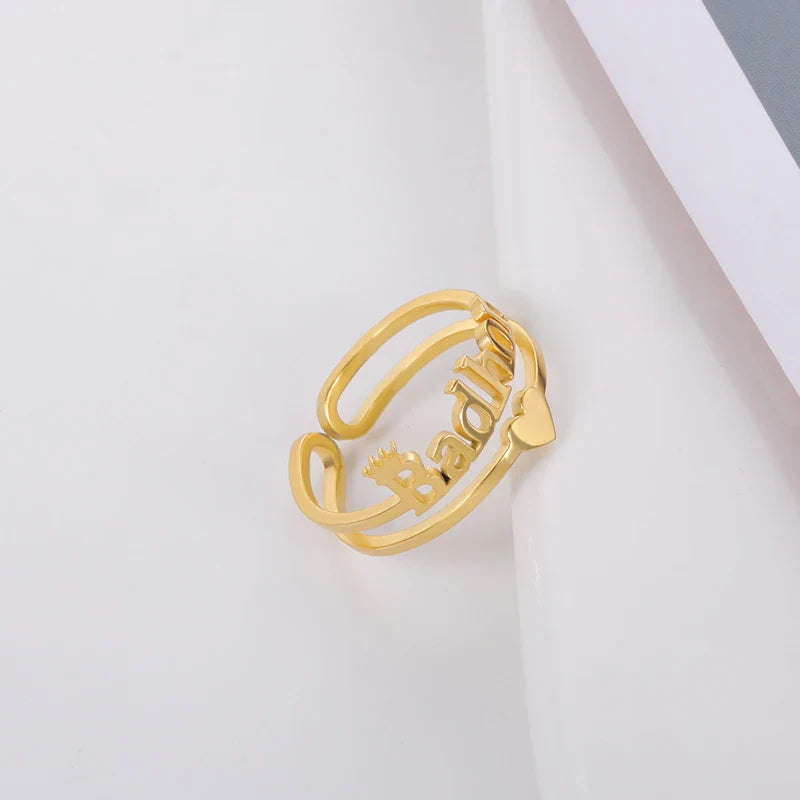 Crown and Heart Name Ring