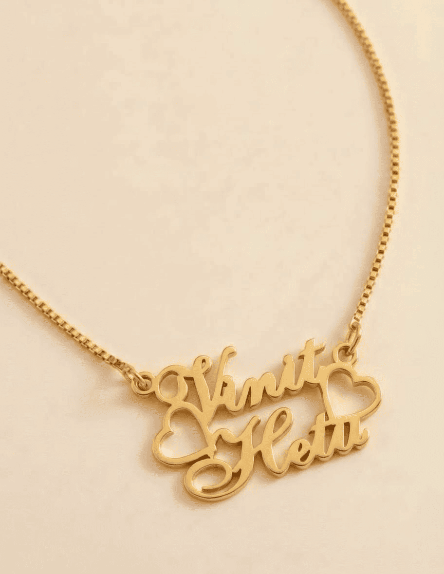 Two Hearts Couple Name Necklace