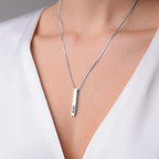 Silver Cuboid Vertical Bar Name Necklace